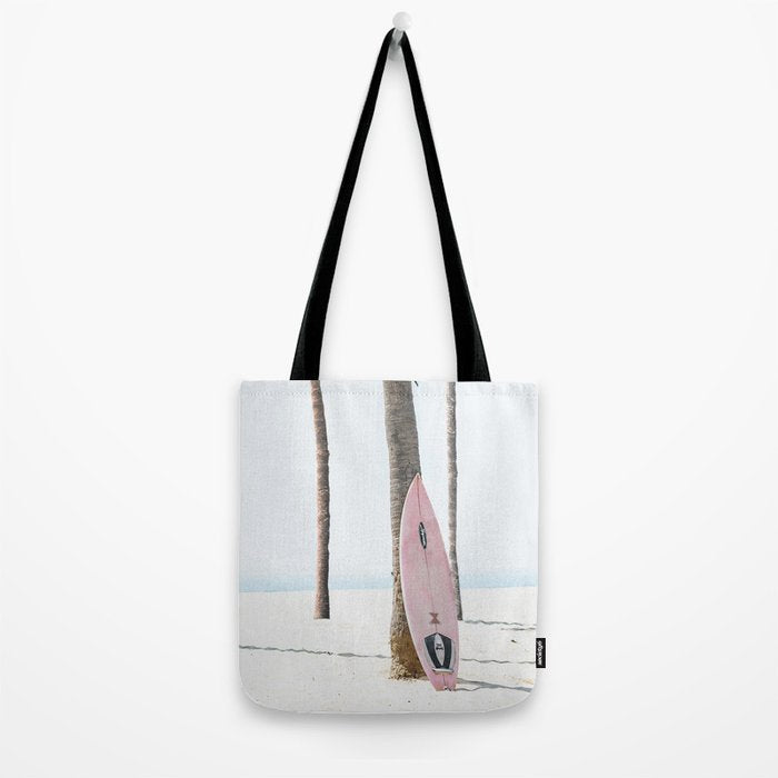 Pastel Pink Surfboard at Beach Tote Bag Gallery Image 2