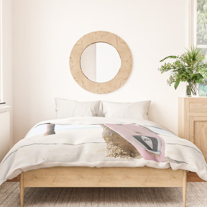 Pastel Pink Surfboard at Beach Duvet Cover Gallery Image 3