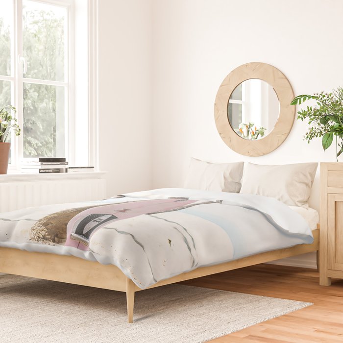 Pastel Pink Surfboard at Beach Duvet Cover Gallery Image 2