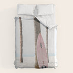 Pastel Pink Surfboard at Beach Duvet Cover Gallery Image 6