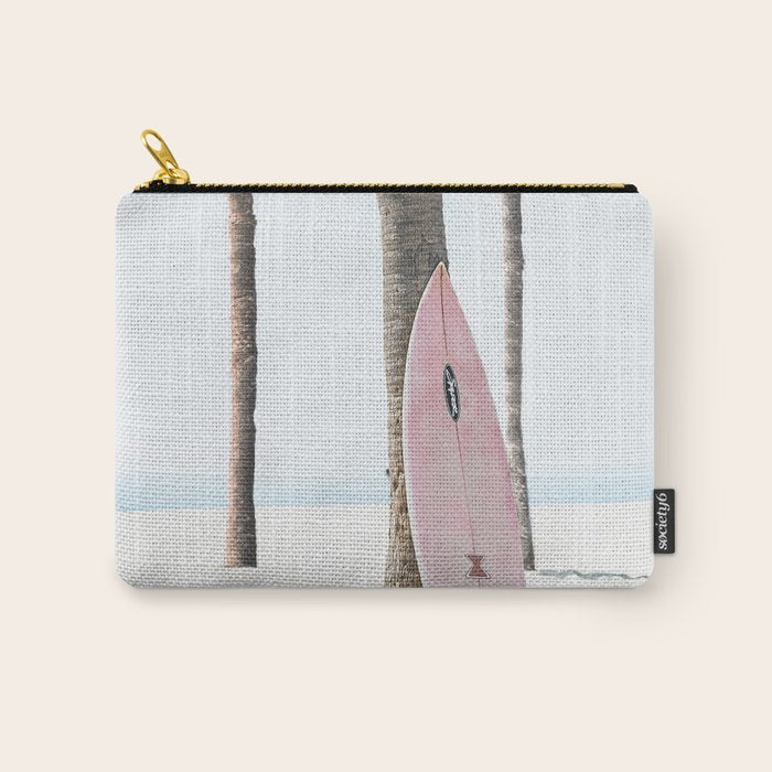 Pastel Pink Surfboard at Beach Carry All Pouch Gallery Image 1