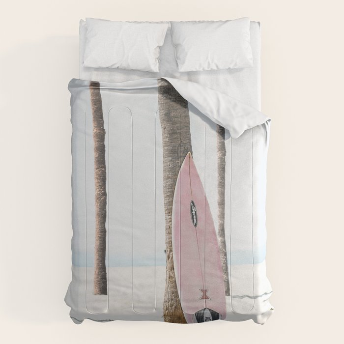 Pastel Pink Surfboard at Beach Comforter Gallery Image 6
