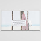 Pastel Pink Surfboard at Beach Desk Mat Gallery Image 1