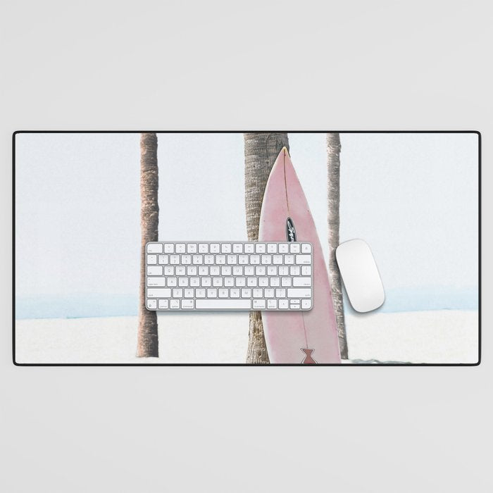 Pastel Pink Surfboard at Beach Desk Mat Gallery Image 1