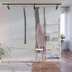 Pastel Pink Surfboard at Beach Wall Mural Gallery Image 1