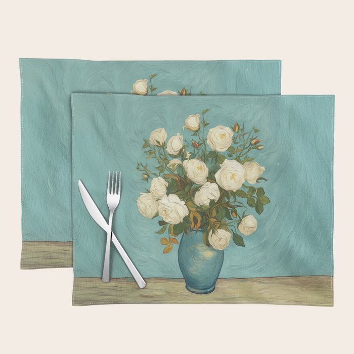 White Roses in Blue Vase Placemat Gallery Image 1