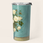 White Roses in Blue Vase Travel Mug Gallery Image 2