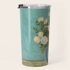 White Roses in Blue Vase Travel Mug Gallery Image 3