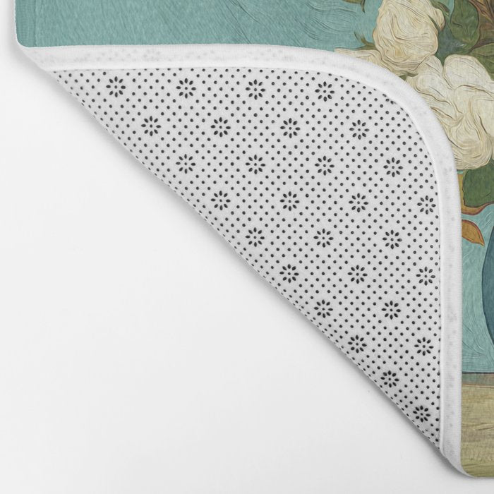 White Roses in Blue Vase Bath Mat Gallery Image 2