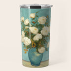 White Roses in Blue Vase Travel Mug Gallery Image 1