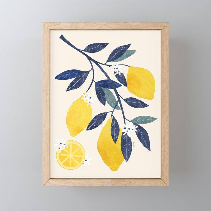 Mediterranean lemon branch pattern Mini Art Print Gallery Image 1