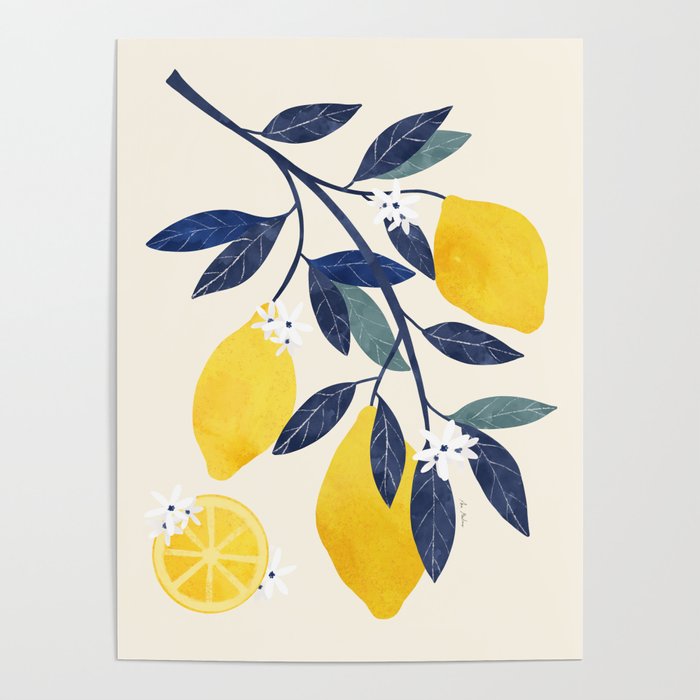 Mediterranean lemon branch pattern Poster Gallery Image 4