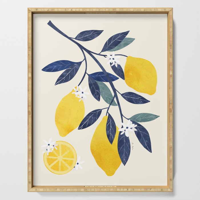 Mediterranean lemon branch pattern Serving Tray Gallery Image 1