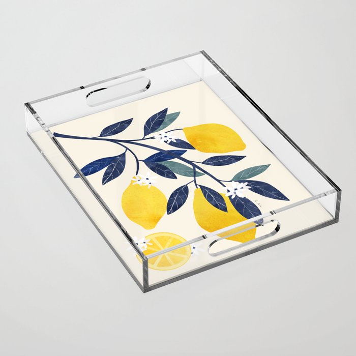 Mediterranean lemon branch pattern Acrylic Tray Gallery Image 1