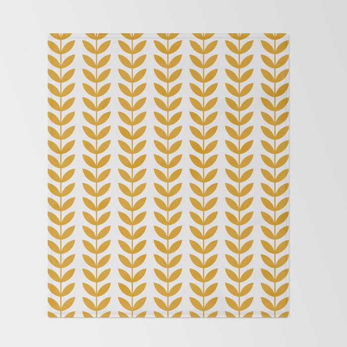 Mustard Scandinavian leaves pattern Throw Blanket Gallery Image 2