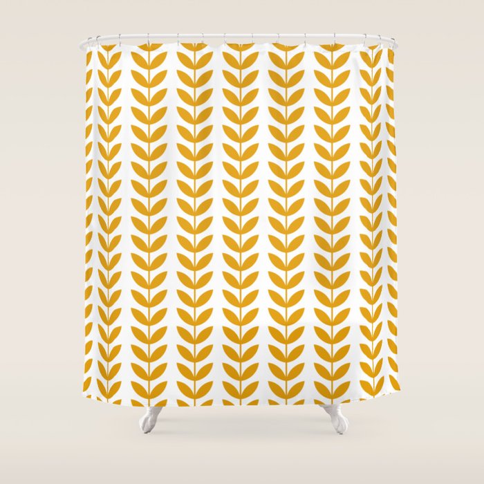 Mustard Scandinavian leaves pattern Shower Curtain Gallery Image 1