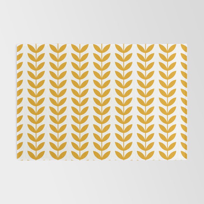 Mustard Scandinavian leaves pattern Rug Gallery Image 2