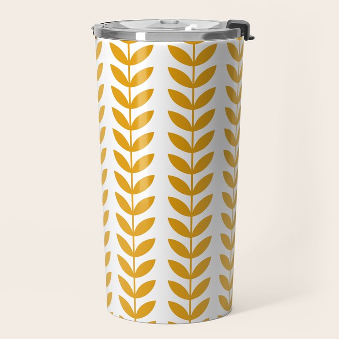 Mustard Scandinavian leaves pattern Travel Mug Gallery Image 2