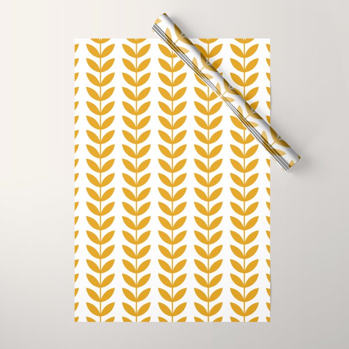 Mustard Scandinavian leaves pattern Wrapping Paper Gallery Image 1