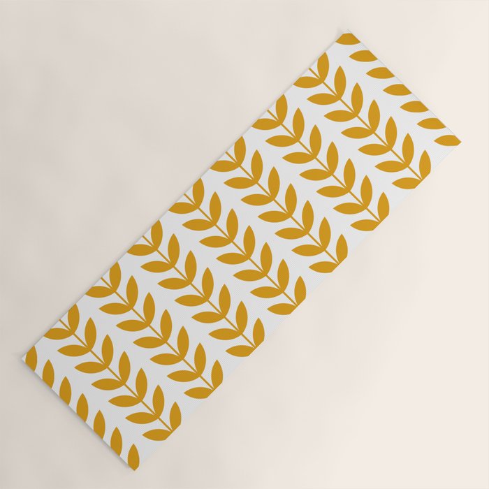Mustard Scandinavian leaves pattern Yoga Mat Gallery Image 1