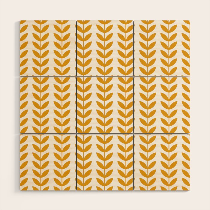 Mustard Scandinavian leaves pattern Wood Wall Art Gallery Image 1