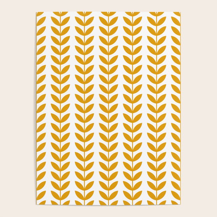 Mustard Scandinavian leaves pattern Poster Gallery Image 4
