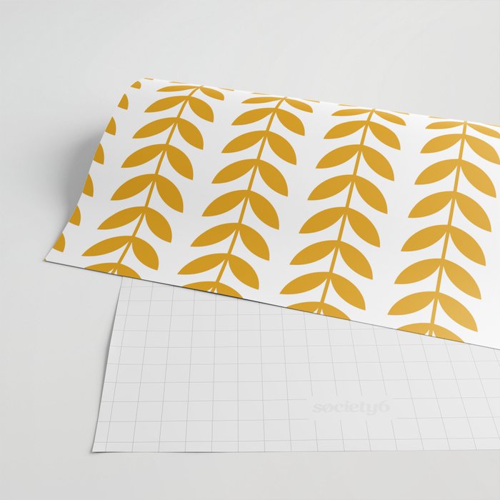 Mustard Scandinavian leaves pattern Wrapping Paper Gallery Image 2