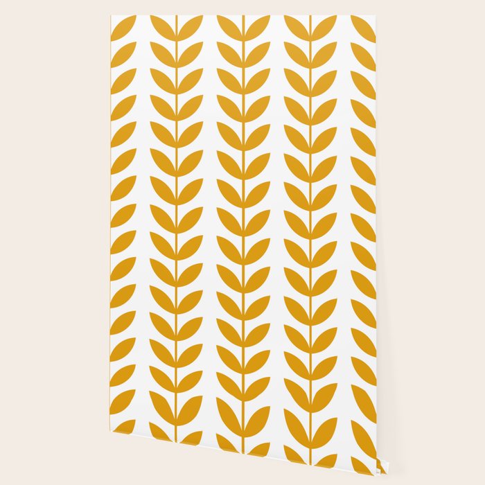 Mustard Scandinavian leaves pattern Wallpaper Gallery Image 2