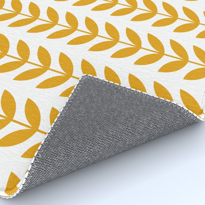Mustard Scandinavian leaves pattern Rug Gallery Image 4