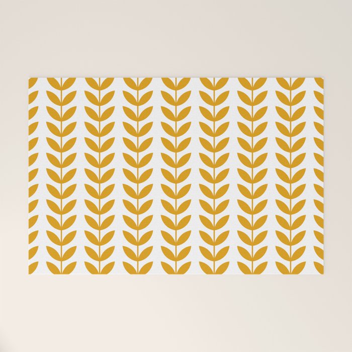 Mustard Scandinavian leaves pattern Welcome Mat Gallery Image 1