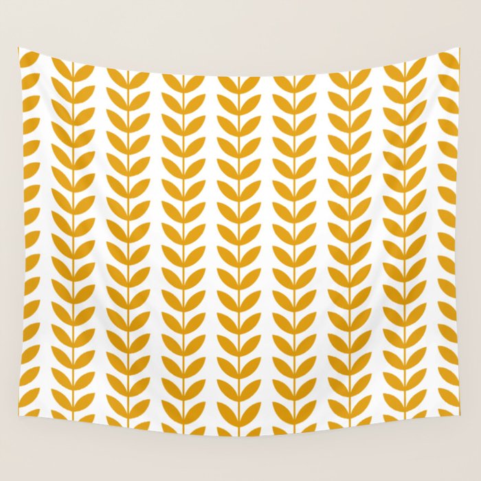 Mustard Scandinavian leaves pattern Wall Tapestry Gallery Image 1