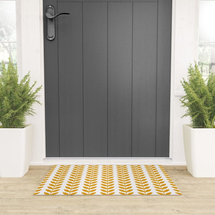 Mustard Scandinavian leaves pattern Welcome Mat Gallery Image 3