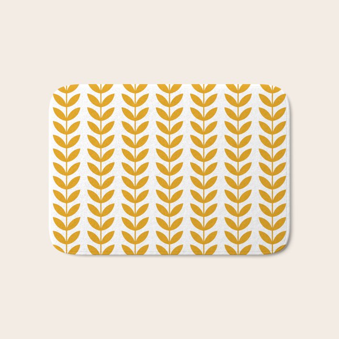 Mustard Scandinavian leaves pattern Bath Mat Gallery Image 1