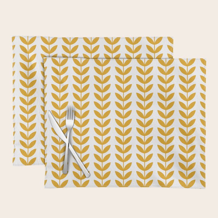 Mustard Scandinavian leaves pattern Placemat Gallery Image 1