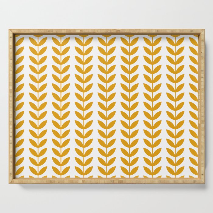 Mustard Scandinavian leaves pattern Serving Tray Gallery Image 1