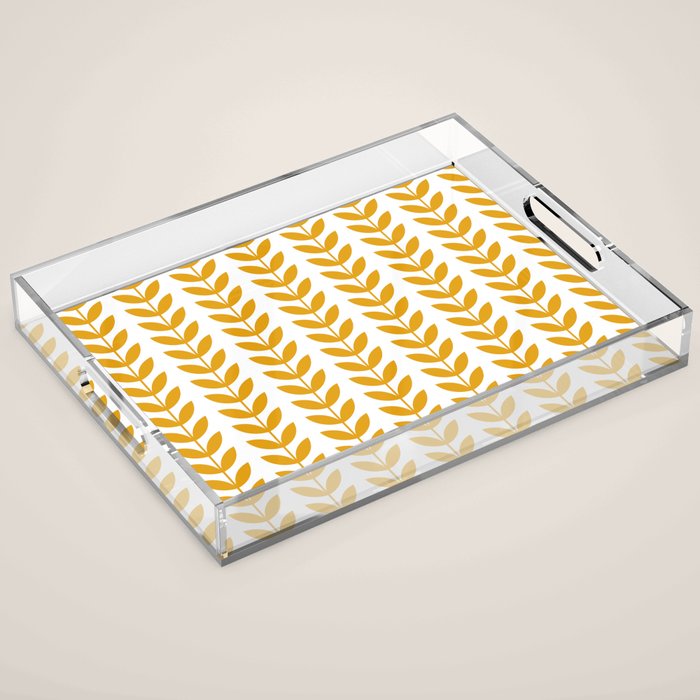 Mustard Scandinavian leaves pattern Acrylic Tray Gallery Image 1