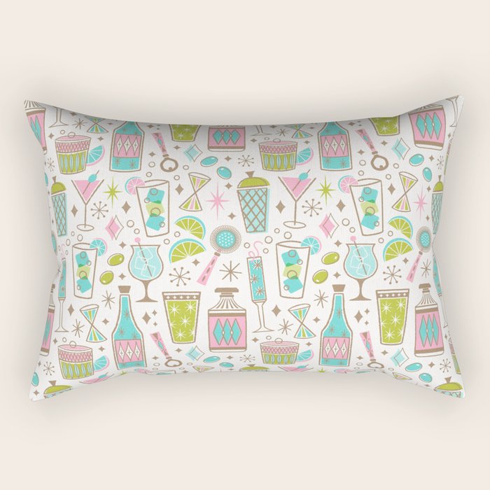 Retro Mid Century Happy Hour - Pink Green and Blue Rectangular Pillow Gallery Image 2
