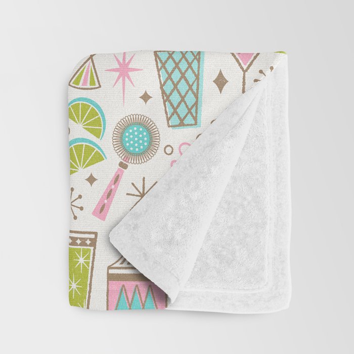 Retro Mid Century Happy Hour - Pink Green and Blue Throw Blanket Gallery Image 3