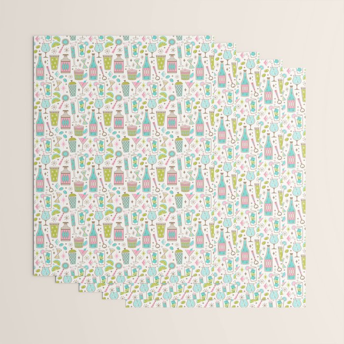 Retro Mid Century Happy Hour - Pink Green and Blue Wrapping Paper Gallery Image 3