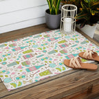 Retro Mid Century Happy Hour - Pink Green and Blue Outdoor Rug Gallery Image 2