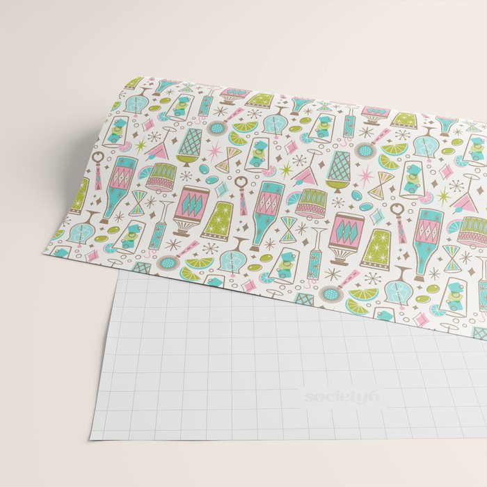 Retro Mid Century Happy Hour - Pink Green and Blue Wrapping Paper Gallery Image 2