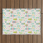 Retro Mid Century Happy Hour - Pink Green and Blue Outdoor Rug Gallery Image 1