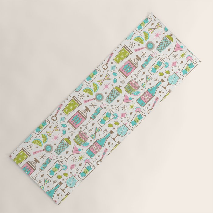 Retro Mid Century Happy Hour - Pink Green and Blue Yoga Mat Gallery Image 1