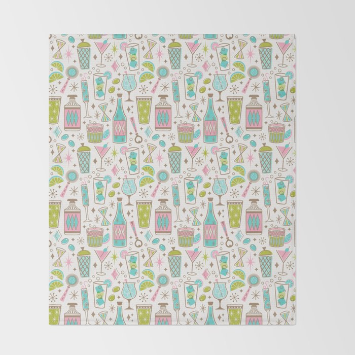 Retro Mid Century Happy Hour - Pink Green and Blue Throw Blanket Gallery Image 2