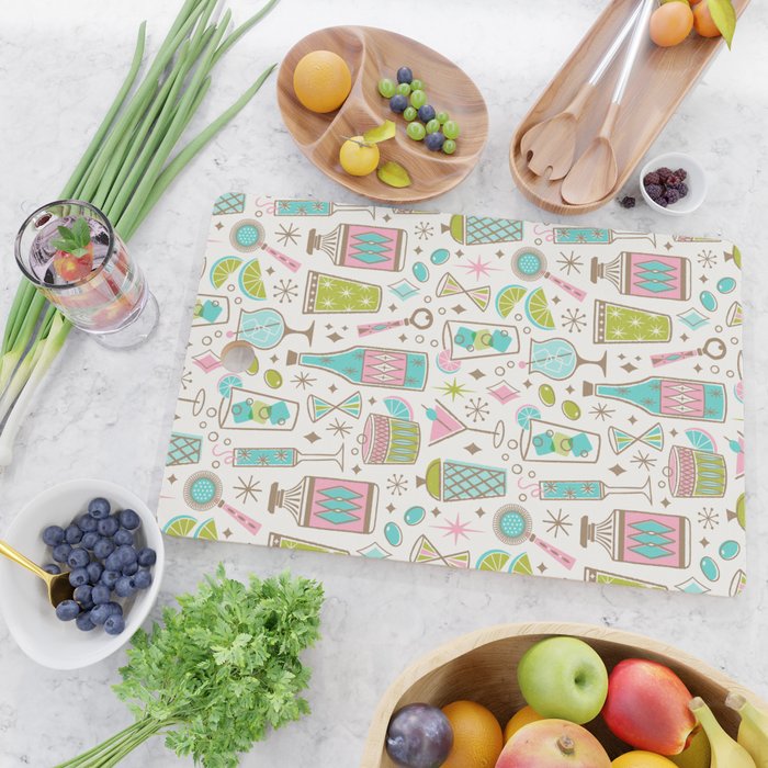 Retro Mid Century Happy Hour - Pink Green and Blue Cutting Board Gallery Image 2