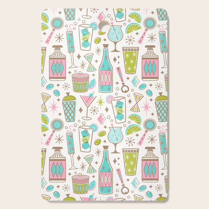 Retro Mid Century Happy Hour - Pink Green and Blue Cutting Board Gallery Image 1