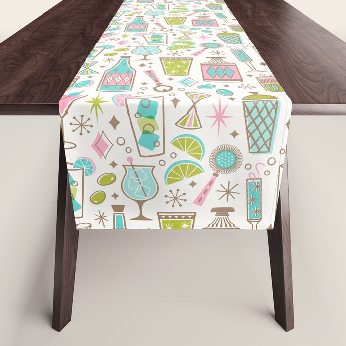 Retro Mid Century Happy Hour - Pink Green and Blue Table Runner Gallery Image 1