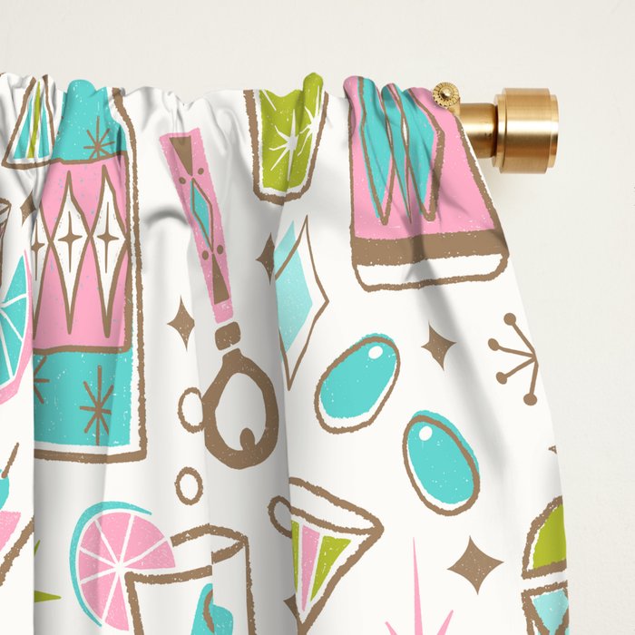 Retro Mid Century Happy Hour - Pink Green and Blue Window Curtain Gallery Image 2