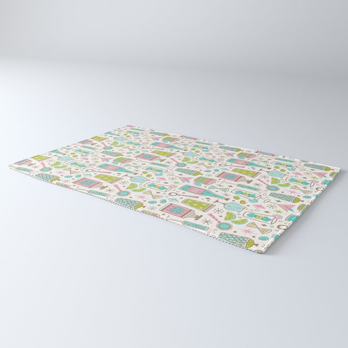 Retro Mid Century Happy Hour - Pink Green and Blue Rug Gallery Image 3