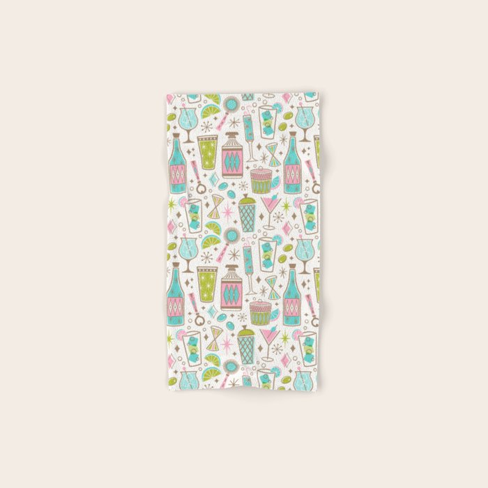 Retro Mid Century Happy Hour - Pink Green and Blue Bath Towel Gallery Image 1